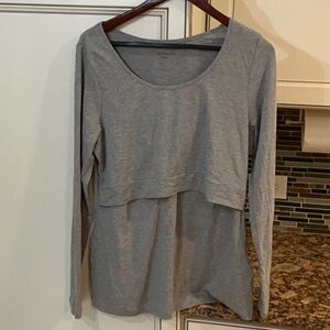 Seraphine Gray Asymmetrical Long Sleeve Blouse Maternity/Nursing- 2 tops